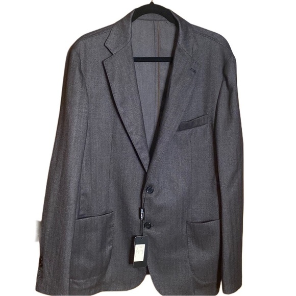 NWT Sartoria Italiana wool cashmere herringbone grey sport coat jacket 44R - Picture 2 of 14